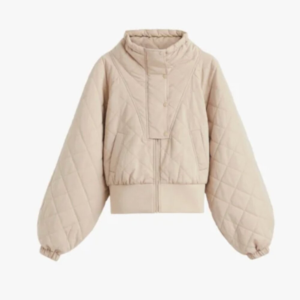 Cuyana Balloon Sleeve Light Puffer in Sand